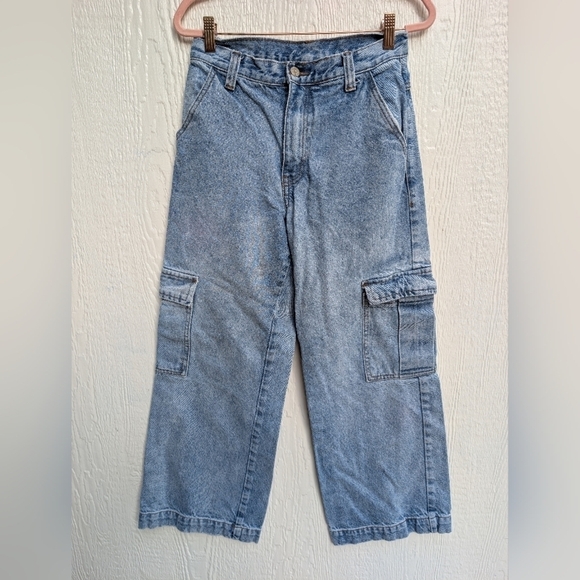 J. GALT Brandy Melville Light Wash Cargo Wide Leg Baggy Jeans Size Small - Picture 1 of 5